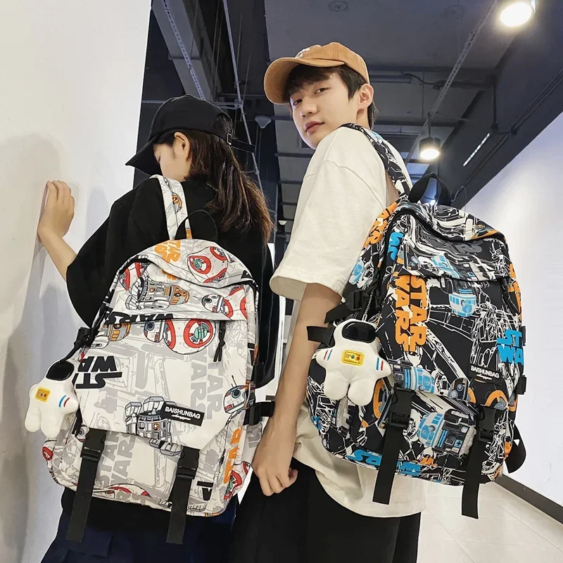 2024 New Graffiti Cartoon Printed School Bag Fashion Casual Backpack Men\'s and Women\'s Laptops Backpack Travel Academy Trend 가방