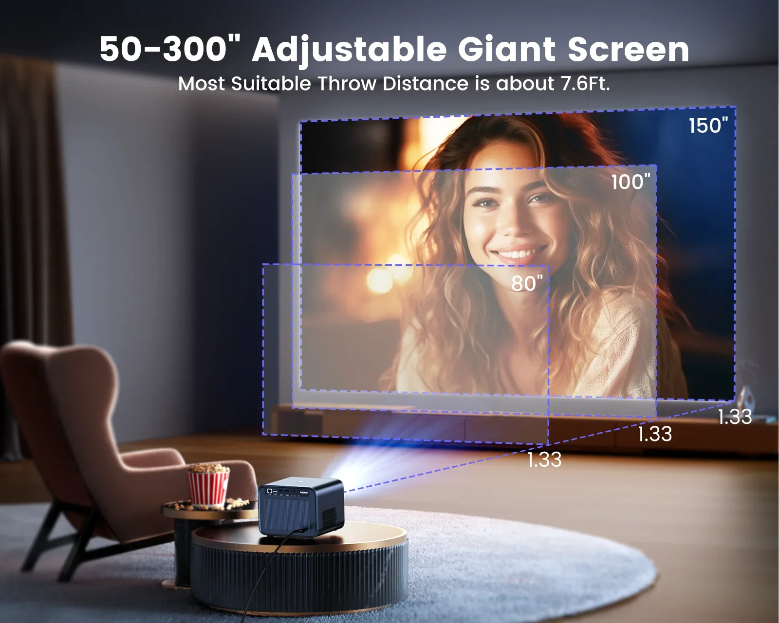 Projetor de Keystone Smart Auto Focus, Home Theater, Projetor de Filme ao ar livre, Full HD, 700ANSI, nativo, 1080P