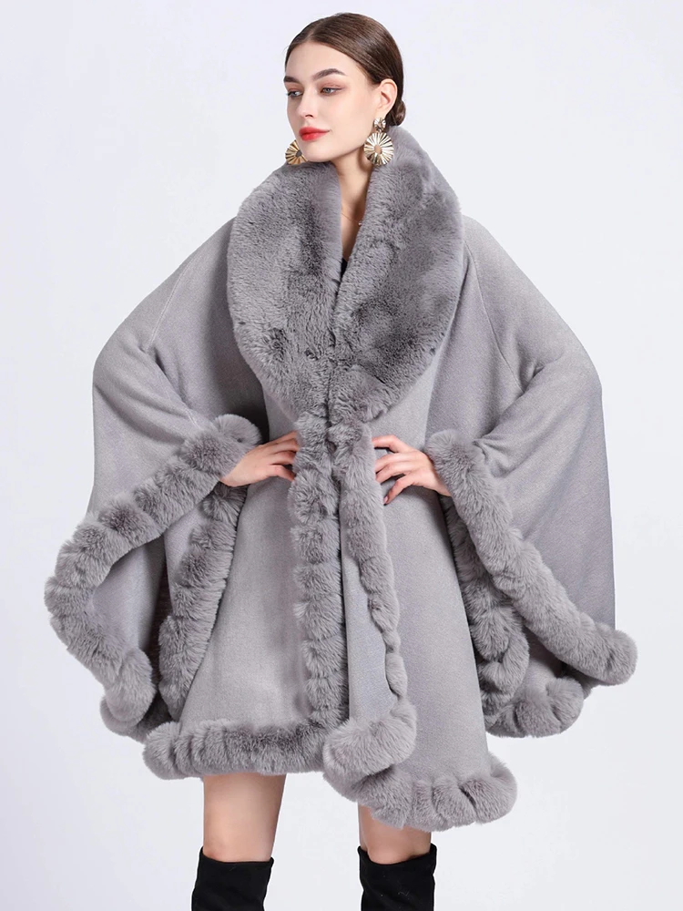 DEAT Fashion Imitation Otter Rabbit Fur Collar Shawl Women's Big Size Wine Red Irregular Cloak Winter 2024 New Tide 7AB6580