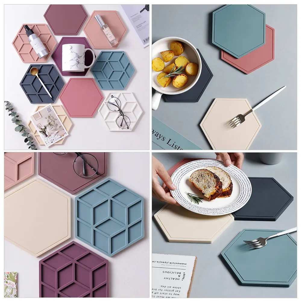 

1Pc Heat Insulation Silicone Placemat Anti-Scalding Pad Non- Table Mat Hexagonal Design for Home