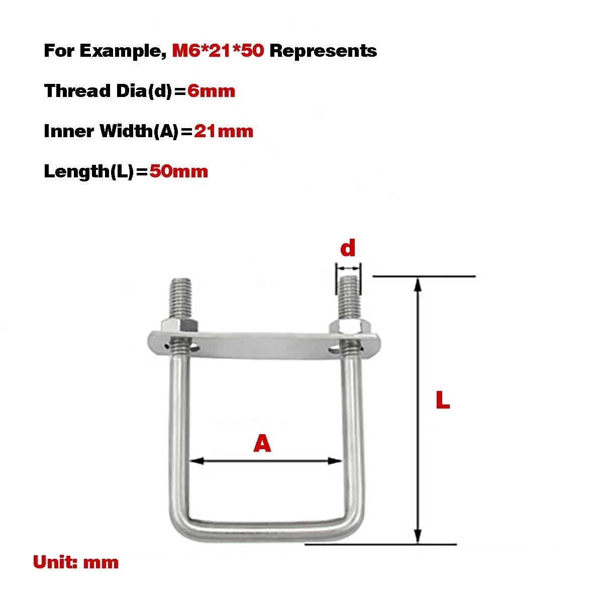 304 Stainless Steel U-Shaped Screw / Right Angle Bolt With Baffle / Square Clamp