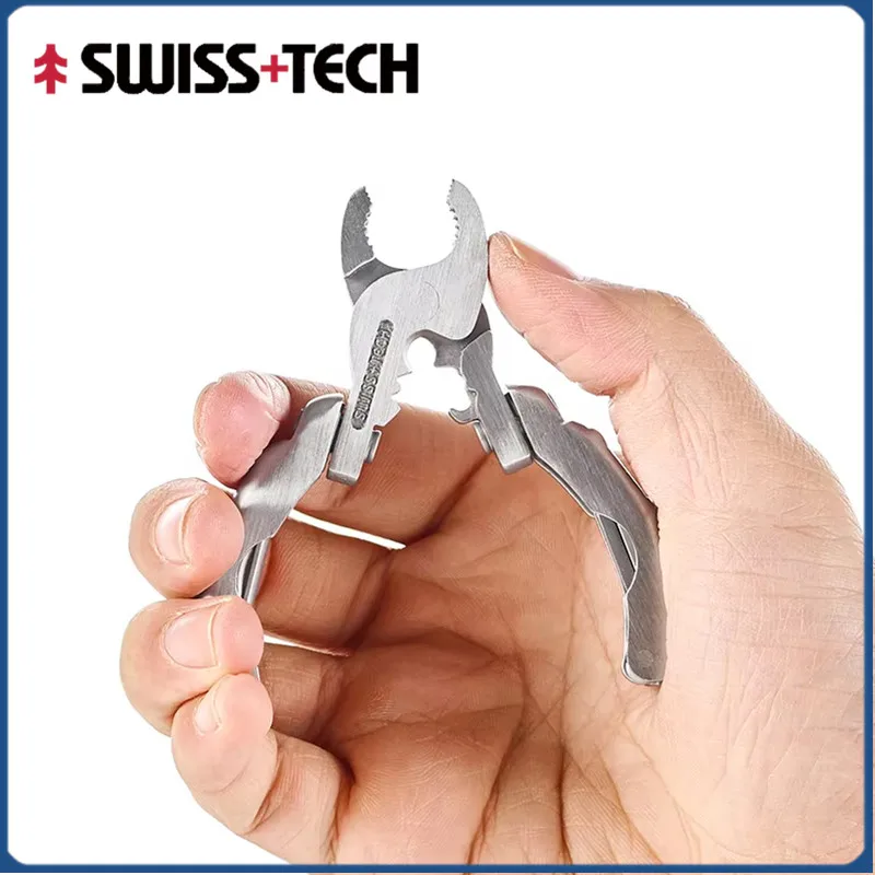 SWISS TECH 9 IN 1 Mini Multifunctional Pliers Pocket EDC Multitool Keychain Screwdriver Outdoor Hiking Gear Small Bottle Opener