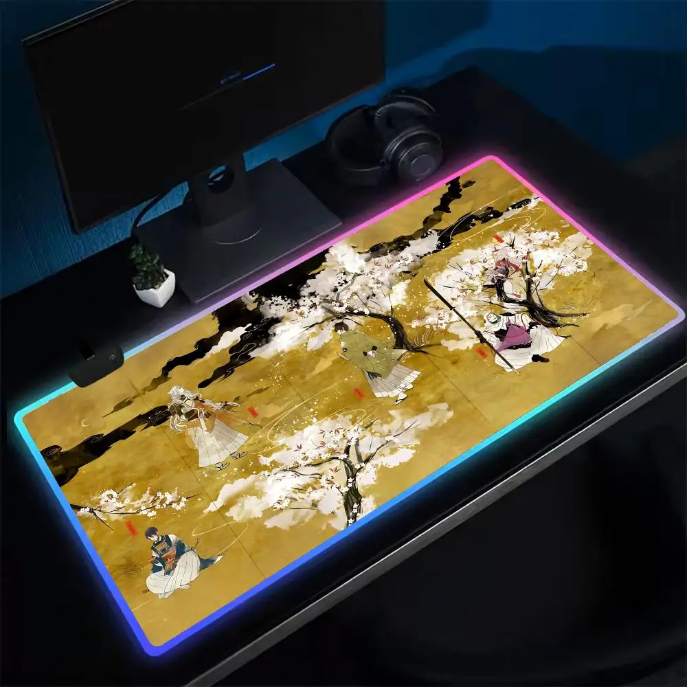 

Коврик для мыши T-Touken Ranbu, игровой коврик для мыши в стиле аниме, светодиодные настольные коврики с подсветкой, резиновый настольный коврик XXL, коврик для мыши RGB, настольные коврики