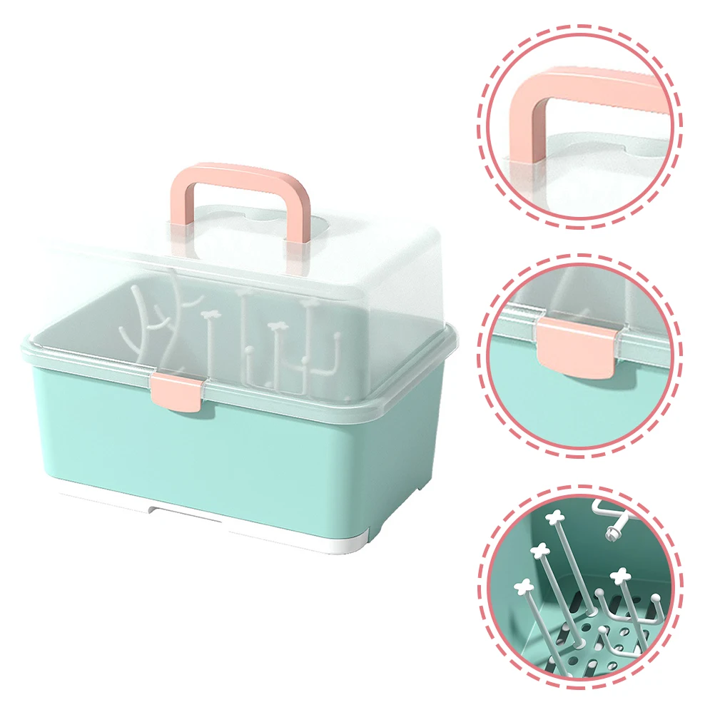 

Baby Bottle Drying Box Storage Rack Feeding Bottles Drainer Holder Sealed Cover Plastic Tableware Dryer Breastfeeding Supplies