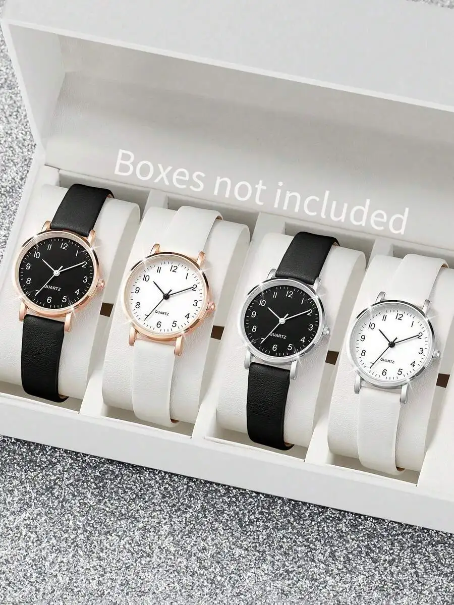2pcs/Set Women Digital Dial Quartz Wrist Watch & Leather Belt Casual Fashion Accessories