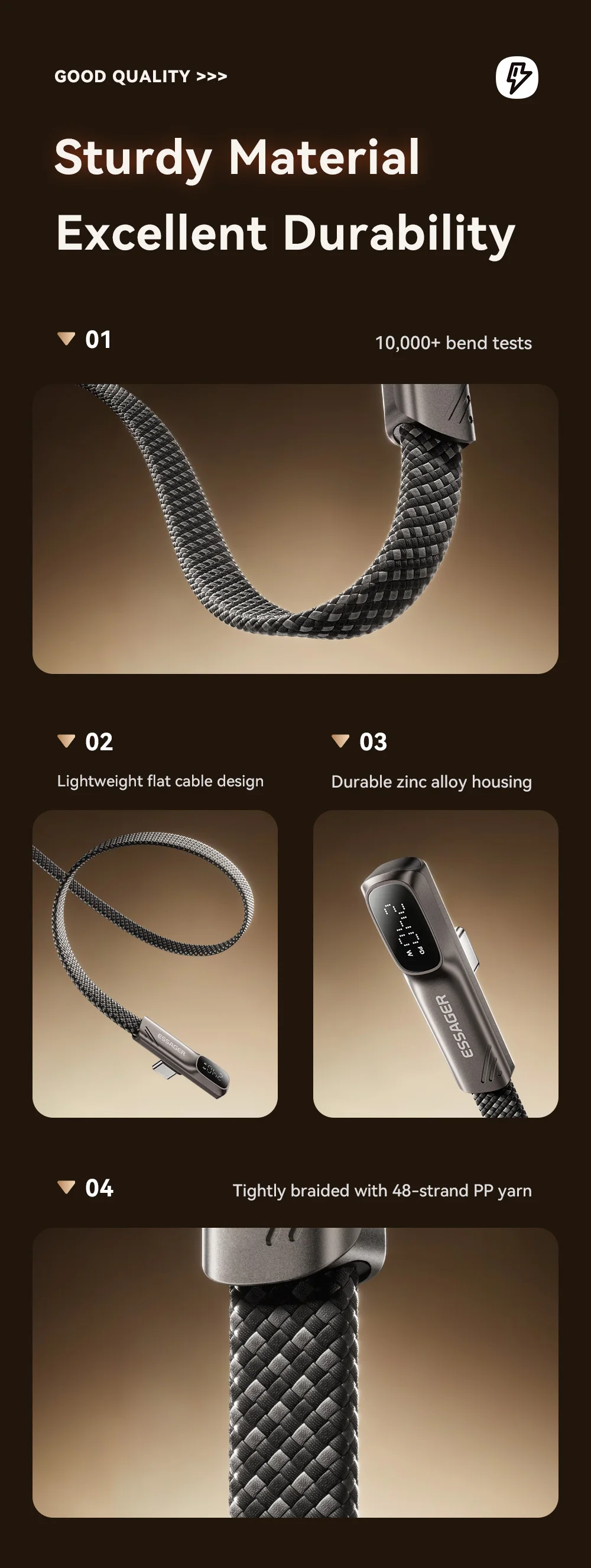 Essager Typ-C-zu-Typ-C-Kabel 240W 5A Schnellladekabel mit Digitalanzeige für MacBook Pro iPhone 17 Winkelkabel – Detail 9