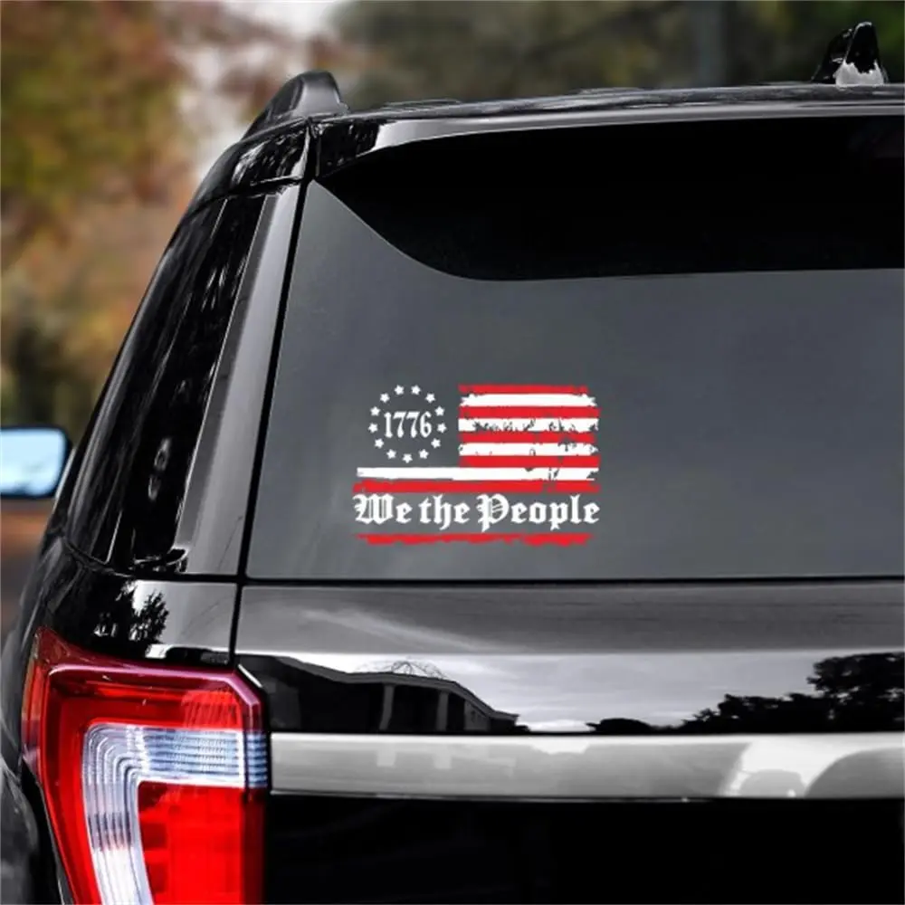 1PC 1776 We The People American Flag Decal Distressed American Flag Sticker Patriotic Flag Decal Vinyl Bumper Sticker
