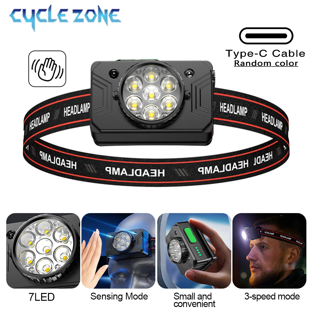 

Sensor Headlamp 5/7 LED Headlight Rechargeable Induction Head Flashlight Working Lamp Outdoor Camping Fishing Emergency Lantern