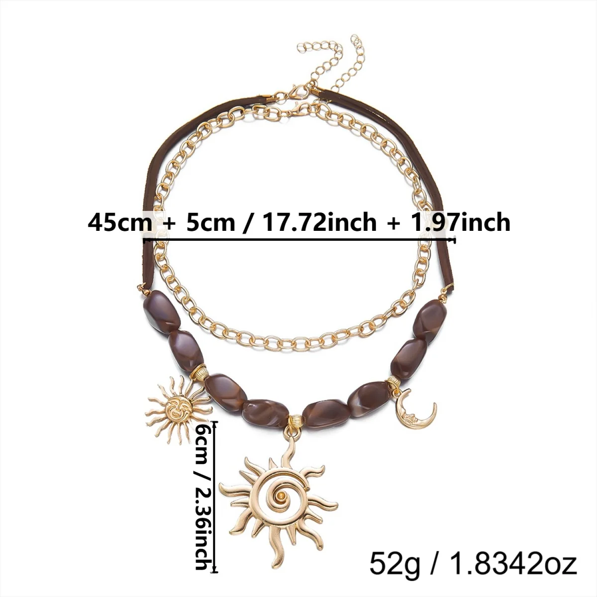 Doppelschichtige Unregelmäßige Schwarze Harzperlen Spiral-Sonne-Mond-Anhänger Halskette für Frauen und Männer Ethnischer Stil Sonnenblumen-Choker Schmuck – Detail 32
