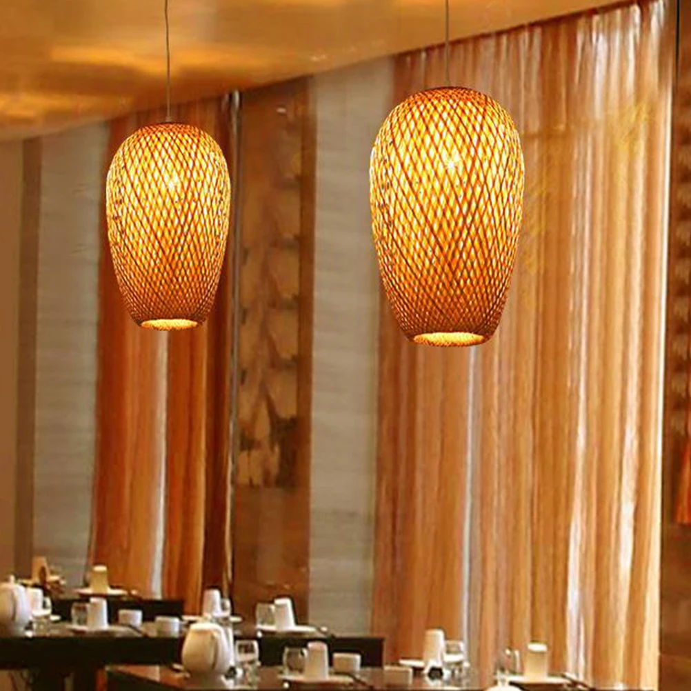 

1Pcs Woven Bamboo Lamp Shade Pendant Light Cover Asian Style for Restaurant Hotel Decor