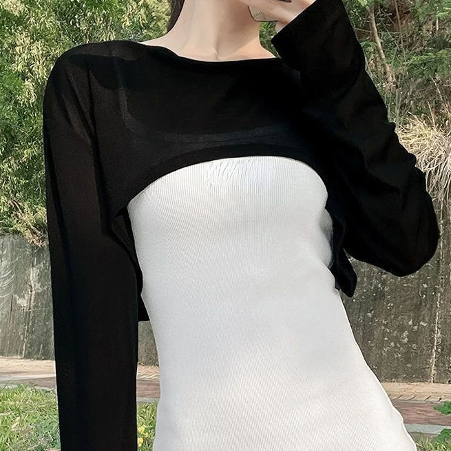 Sheer T-shirts for Women Crop Tops Casual Summer Thin Sun-proof O-neck Daily Long-sleeve Fashion Ins College Ulzzang Style Loose