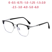 Montura de oro negro Anti rayos azules estudiante menos gafas de visión mujeres hombres gafas graduadas cuadradas montura 0-0,5-0,75 a-6,0