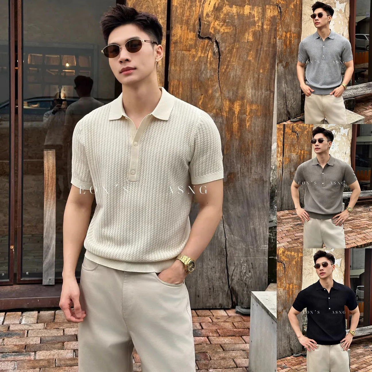 Summer POLO sweater knitted sweater short-sleeved T-shirt men's lapel Paul texture business