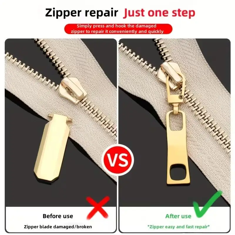 4pcs Two-Hole Zipper Pull Tabs – Detachable Metal Buckle, Replacement for Clothing & Schoolbags