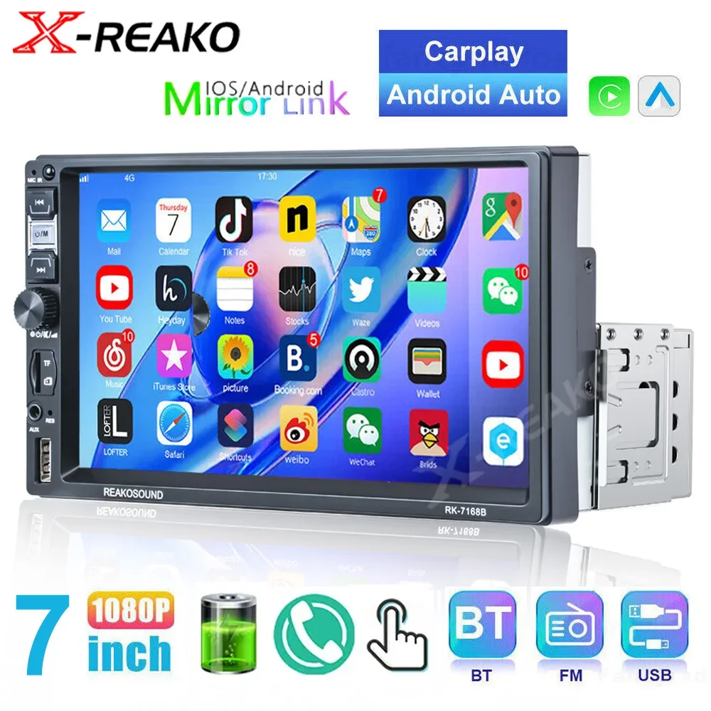 

X-REAKO 2 Din MP5 Universal 7-inch Car Radio Multimedia Player Touch Screen Player Bluetooth EQ HD USB TF FM Reversing Rear View