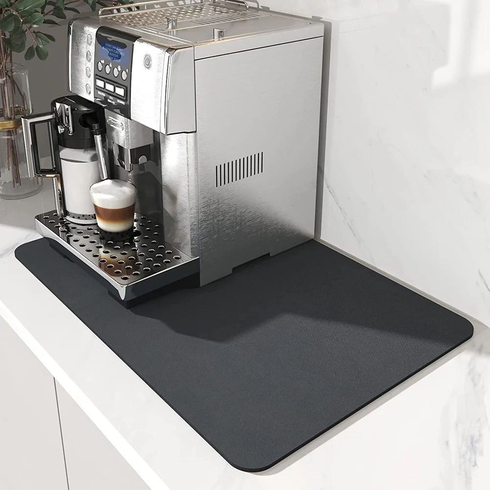 A67K-Coffee Mat Hide Stain Rubber Backed Absorbent Dish Drying Mat For Kitchen Counter-Coffee Bar Accessories