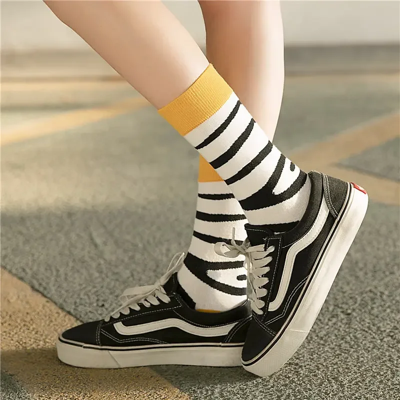 New Cotton Funny Couple Socks Men Harajuku Leaf Crew Casual Happy Sox Male Art Flamingo Fashion Cute Stylish Sokken Hip Hop