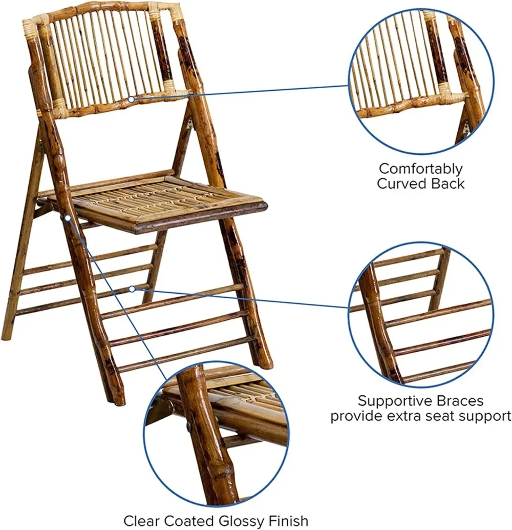 Chaises de Salle à Manger Pliantes en Bambou Style Bohème, avec Dos Incurvé, Modernes, Capacité de Poids de 300 lbs, Lot de 4