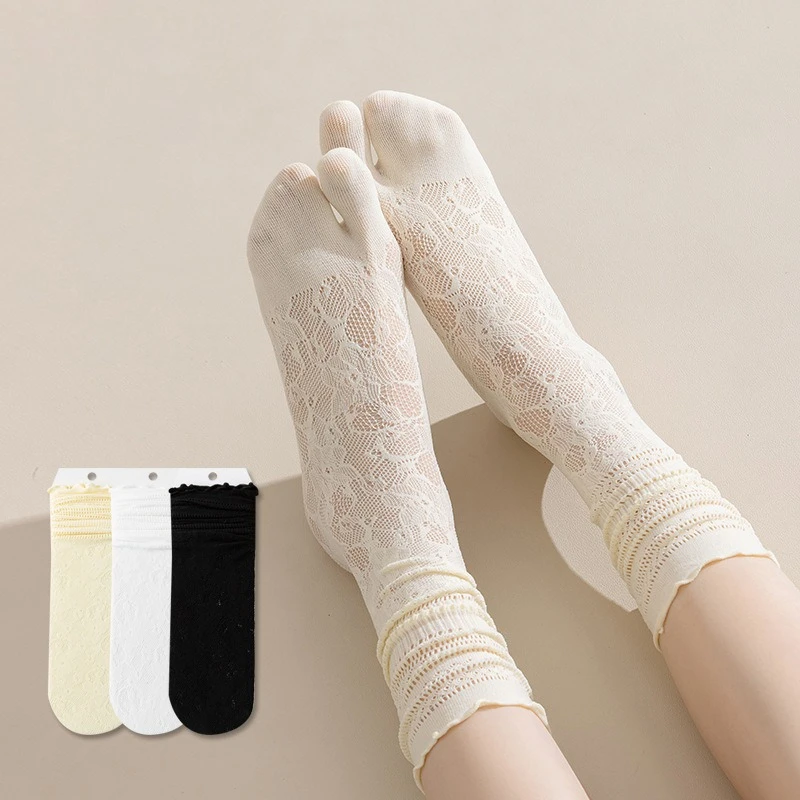 3 Pairs Women's Summer Lace Tabi Socks for Women Sexy Mesh Novelty Slouch Socks Japanese Split Toe Sock 2-toe Flip Flop SOCK