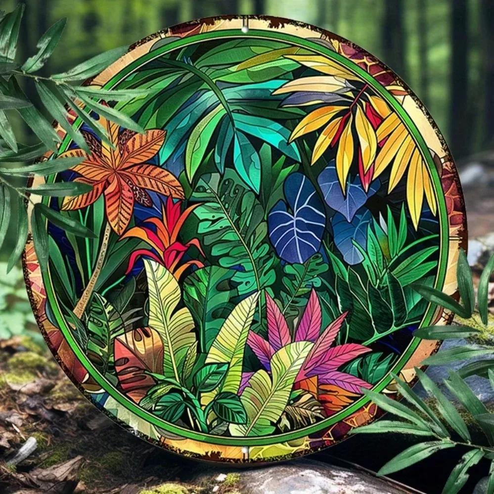 Tropical Jungle Plants Metal Sign, 8 Inch Aluminum Wall Art Decor, Waterproof for Home Garden