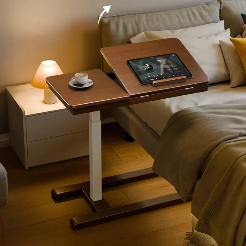 Solid Wood Laptop Desk Movable Bedside Table for Bedroom Pneumatic Lifting Office Tables Multi-Functional Sofa Side Tables