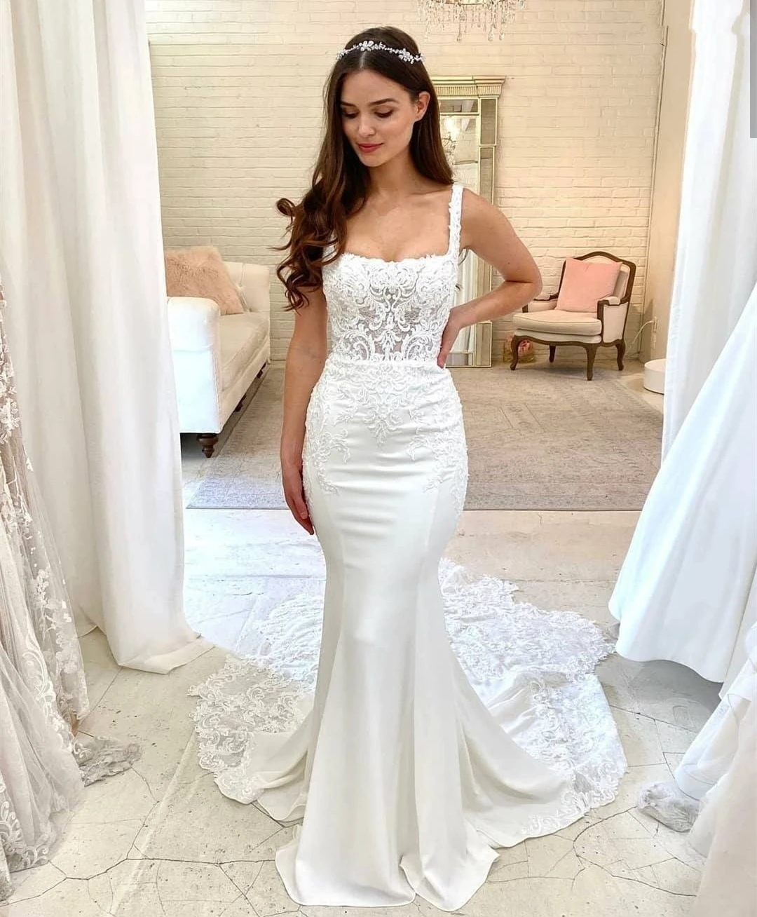 Simples vestido de casamento branco para mulheres sereia plissados alta fenda sem costas sexy noiva vestidos de noiva novia robe mariee