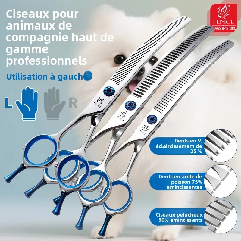 Ciseaux de toilettage professionnels Fenice JP440C pour chiens, 7/7,5/8 pouces, pour gauchers, courbés, pour effiler et coiffer, ciseaux droits