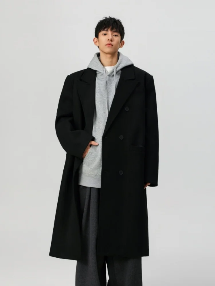 

Men's Winter Thiened Warm Woolen Coat 2025 New Advanced Briti Sle Mid-Length Windbreaker Faionable Double-Breasted Bu...