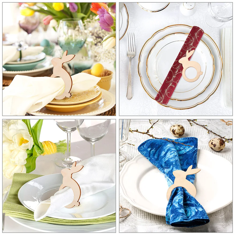 

10Pcs Wood Easter Bunny Napkin Rings Creative Rabbit Shaped Napkin Holders for Hotel Home Party Table Decoration