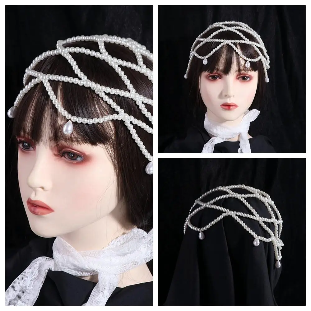 

Изысканный белый жемчужный ободок ручной работы для невесты, роскошная свадебная цепочка на голову в стиле бохо, женские украшения