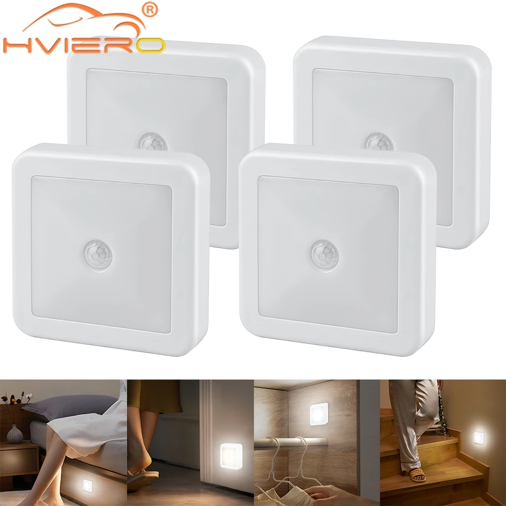 LED Night Light Smart Motion Sensor Battery USB Charging Operated Bedside Lamp Living Room Hallway Pathway Toilet Home Lighting