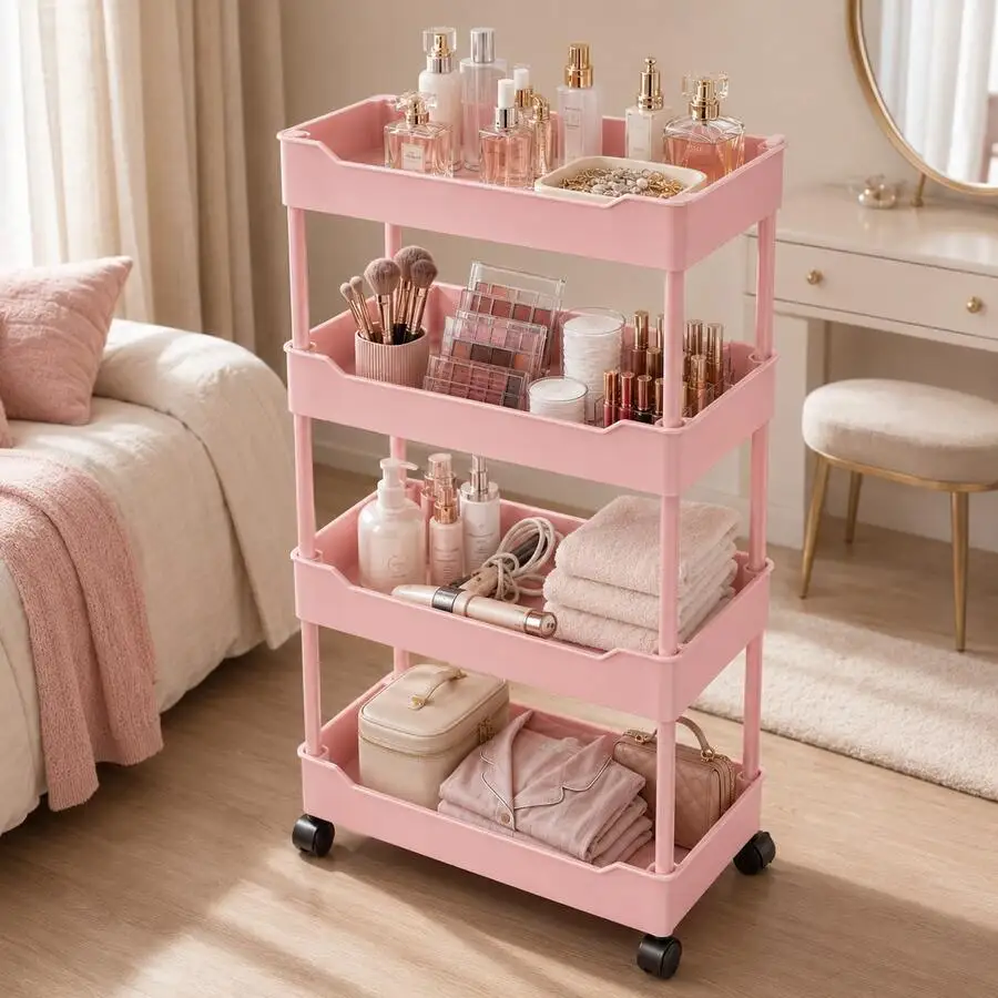 1pc 3/4-Tier Slim Rolling Storage Cart, Multipurpose Mobile Organizer With Deep Trays & 360° Swivel Wheels, Refined Easy-To-Asse