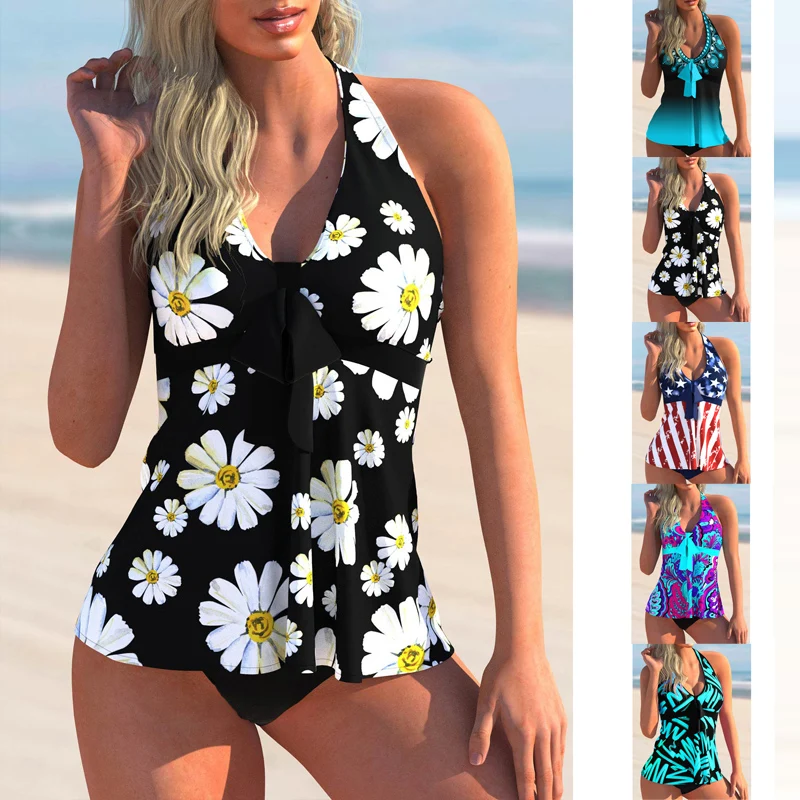 2023 neue Sommer Damenmode Strand Bade bekleidung Tankini Monokini Bade bekleidung zweiteilige Bade bekleidung New Print Strand Frauen Tankini