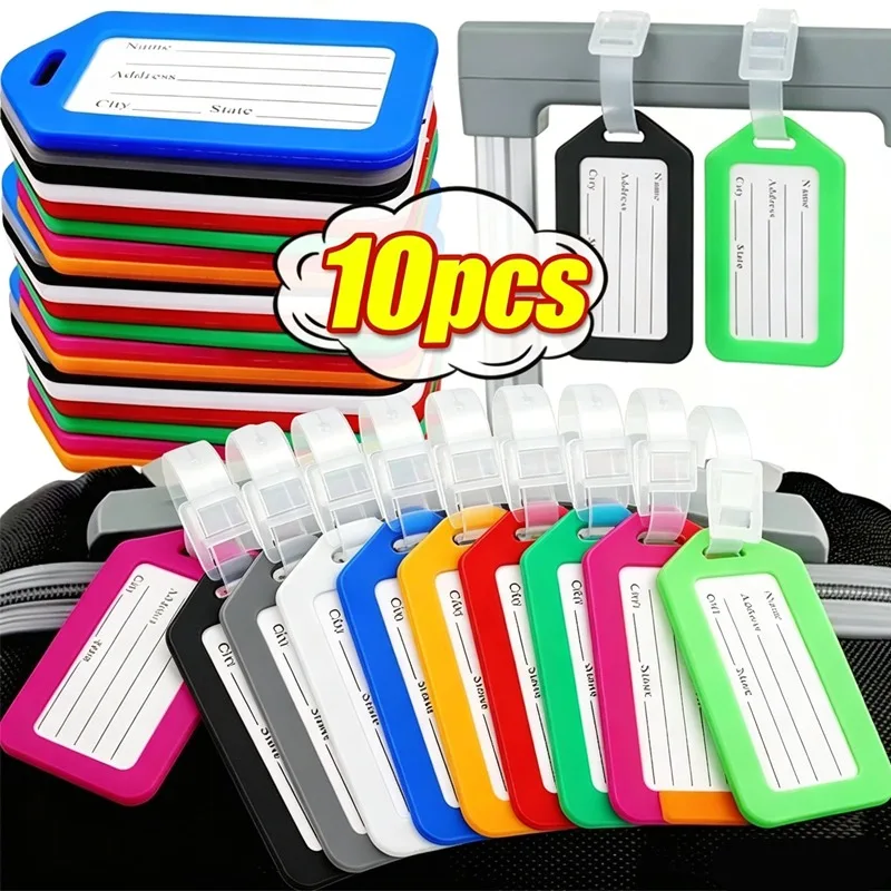 10pcs Durable Plastic Luggage Tags Classic Baggage ID Holders Simple Address Name Tags Suitcases Travel Bags Accessory Unisex