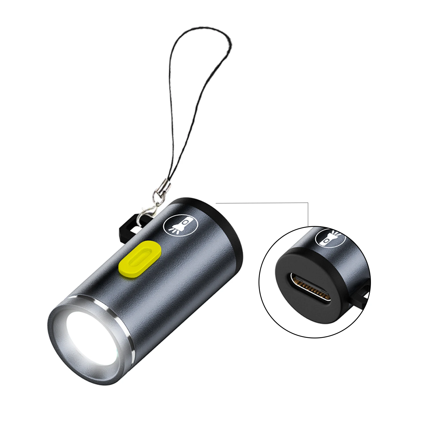 Mini Flashlight with USB C Female Port, 210 Lumens LED Light Without Battery, Powered by Charger/Power Bank for Outdoor Camping