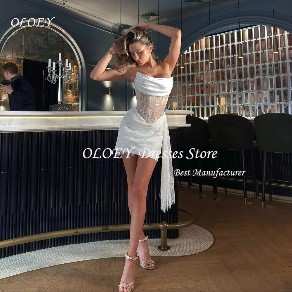 OLOEY – robe de mariée fourreau courte/Mini, Sexy, encolure dégagée, avec Long Rubbin, sur mesure, tenue de soirée formelle