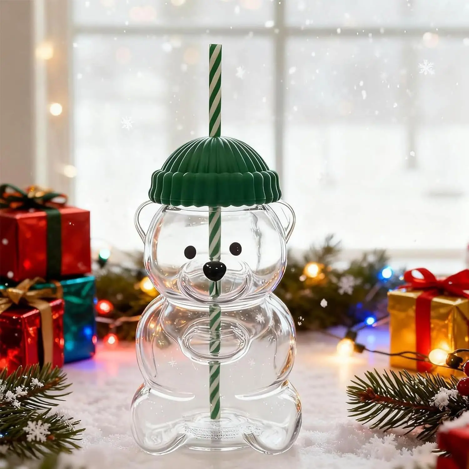 

Large Capacity Cute Bear Glass Cup 500ML 2025 New Christmas Gift Durable Convenient for Coffee Beer Wine Cocktails Straw Mug