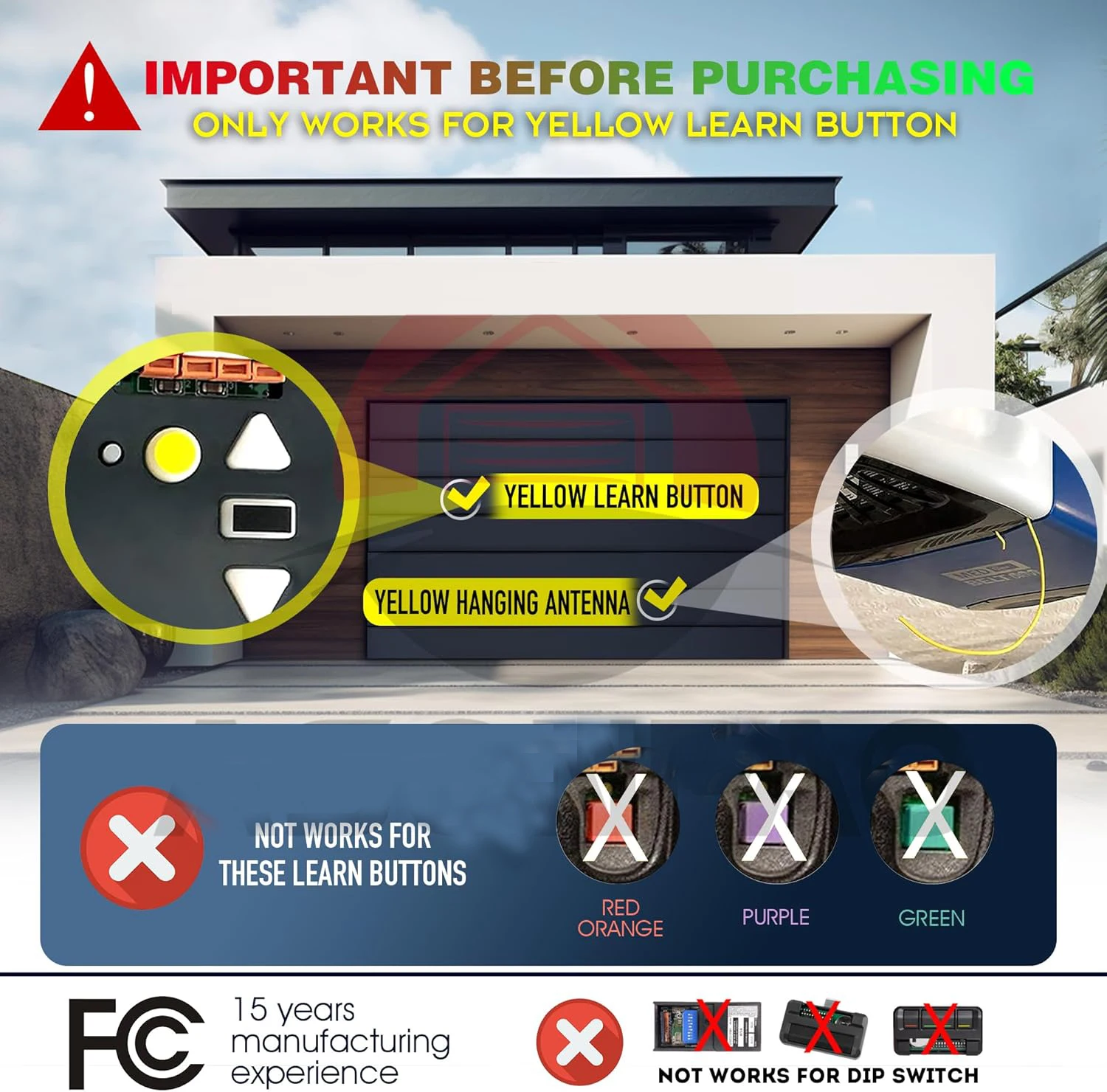 Universal Garage Door Opener Remote Control 3PCS 891LM for 5 Color Learn Buttons with Visor Clip