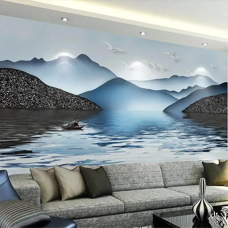 Custom Mural Wallpaper 3D New Chinese Ink Landscape Artistic Conception Wall Painting TV Background Decorative Papel De Parede