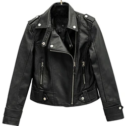 Female's Biker Lapel Jacket Classic Faux Leather Biker Jacket For Daily Going Out Or At Home