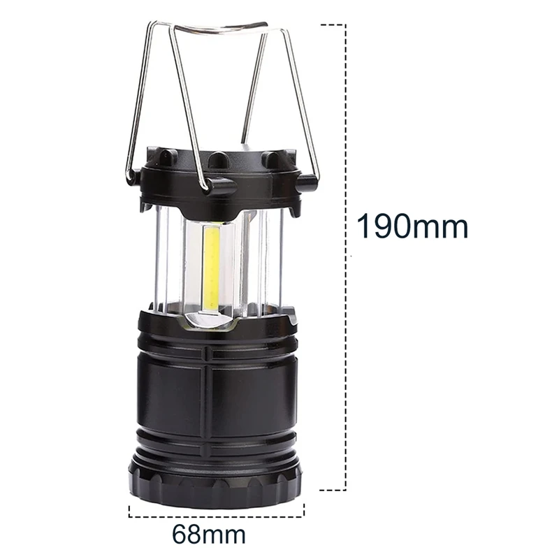 COB Camping Lâmpada com gancho dobrável Lâmpada impermeável Lâmpada alimentada por bateria Lâmpada de acampamento portátil Pacote de 2