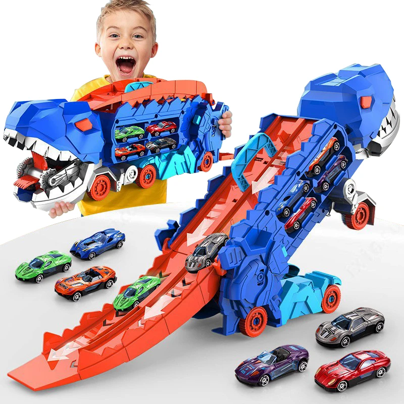 Nuevo Producto, transportador de dinosaurios plegable, coche de juego competitivo, rollo para comer, pista de carreras de vehículos con Mini coche, juguete de regalo para niños