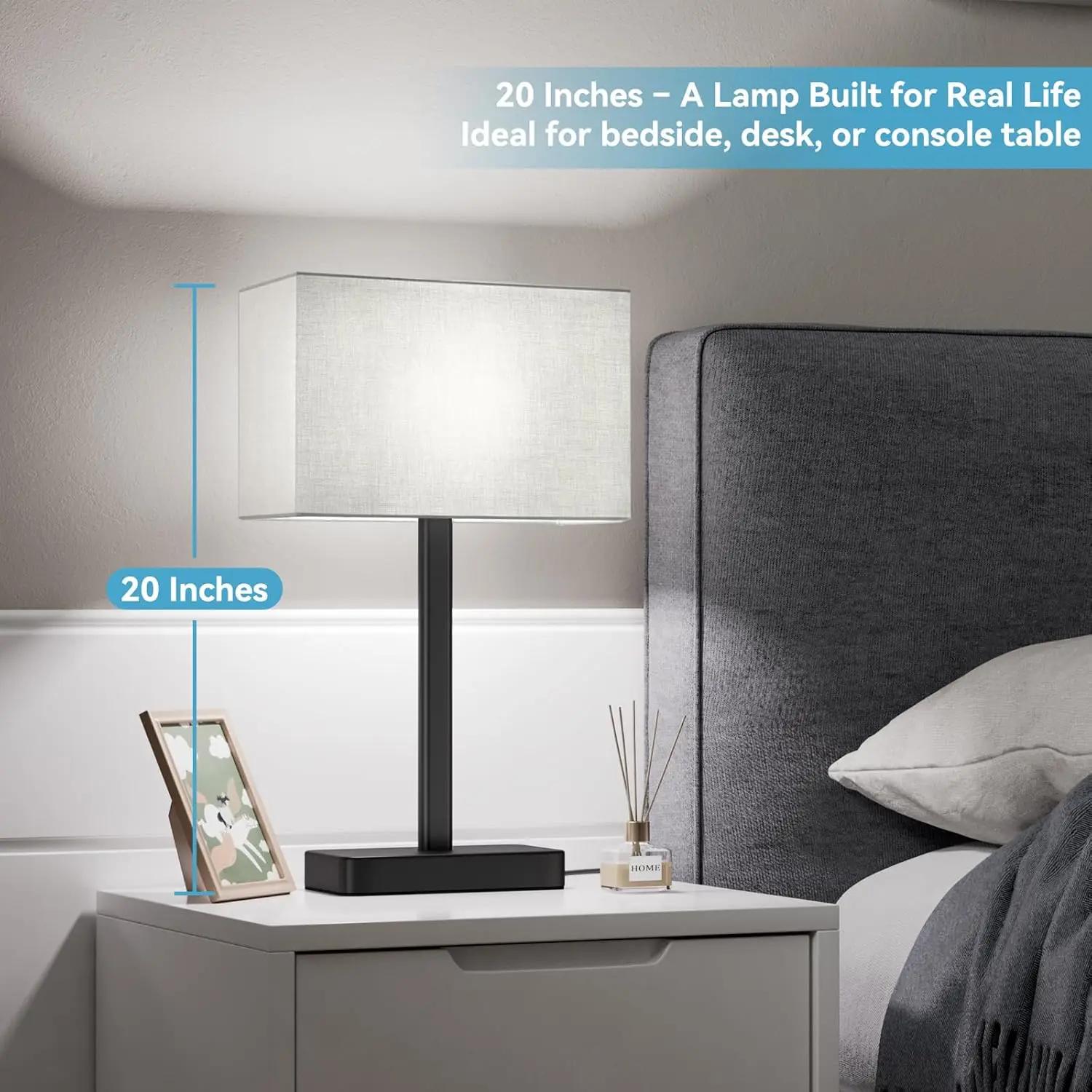 Touch Lamps for Bedroom - 3-Way Dimmable Bedside Lamps Set of 2 with USB C+A, Grey Modern Table Lamp for Night Stands - view 3