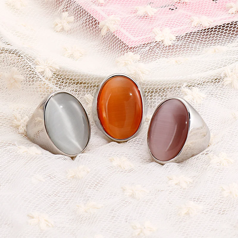 Bohemia Oval Multiple Color Marble Stone Wedding Charm Rings for Women Gold Color Stainless Steel Mujer Anillos Party Jewelry