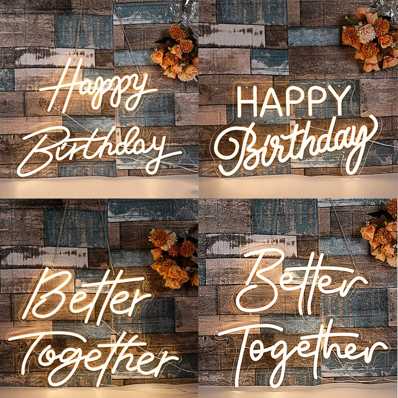 

Upgraded Led Neon Lights Happy Birthday Neon Sign Made With Transparent Acrylic For Indoor Wedding Birthday Party Decoration