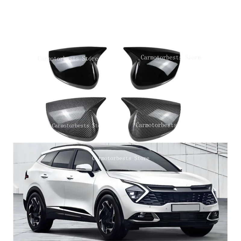 Car  Rearview Side Mirror Cover Fit For   Kia Sportage KX5 2022 2023 2024   Wing Cap Rear View Case Trim Carbon Fiber