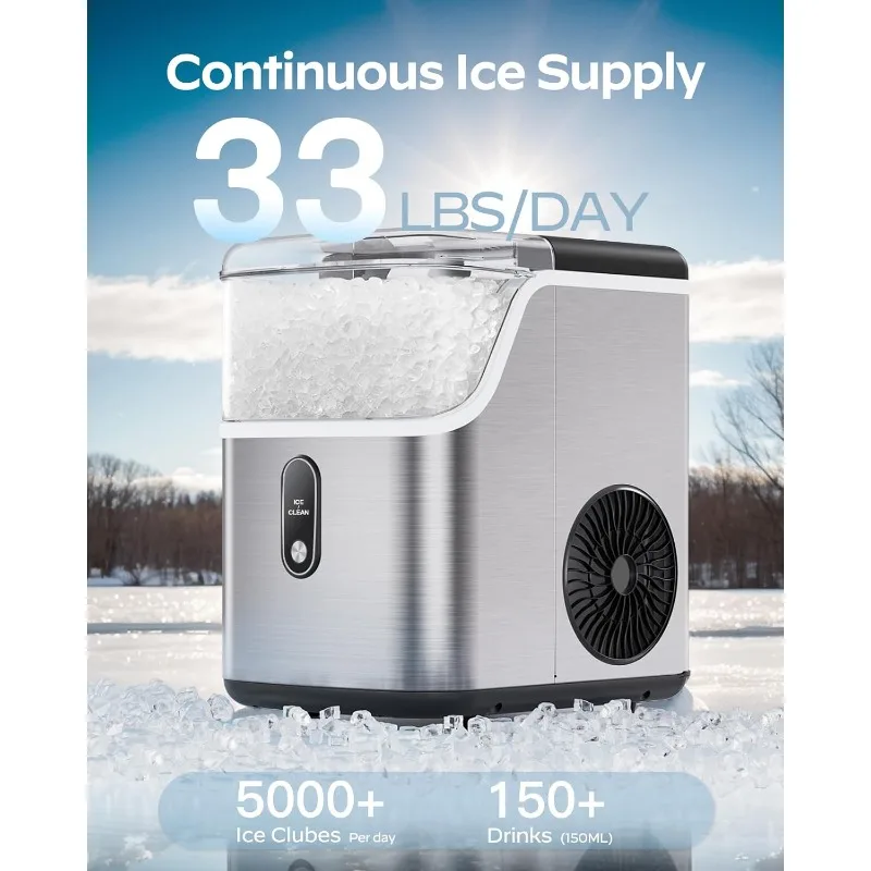 Totnz Nugget Countertop Ice Maker, Chewable Pellet Ice Machine with 35lbs for Home Kitchen Officce