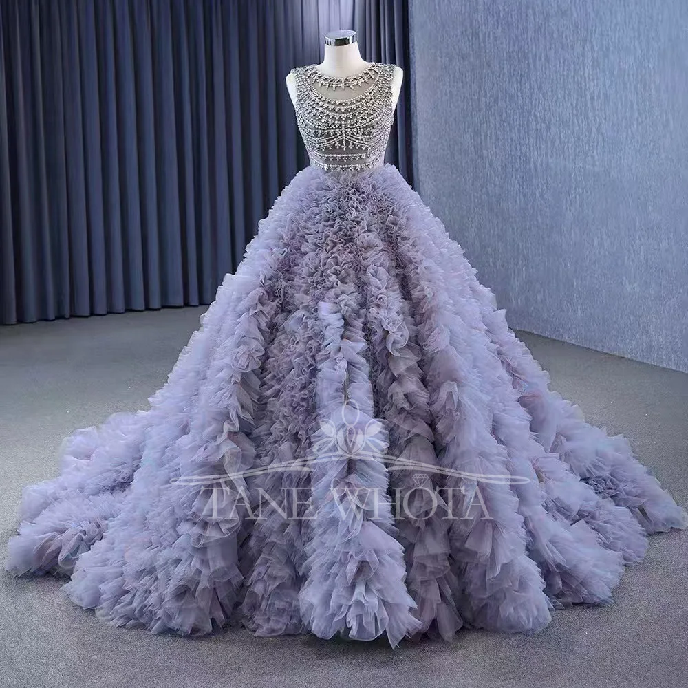 Purple Evening Dress O-Neck Sleeveless  Lace-Up Back Crystal Detailing Customizable Robe De Luxe For Soirée 2026