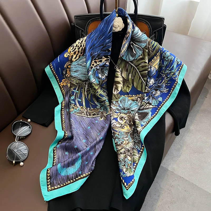 Luxury Brand Animal Women Scarf Silk Square Leopard Print Design Hijabs Female Neckerchief Scarves Wrap Headband Bandana