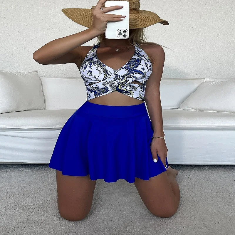 

Summer Seaside Vacation Swimsuit One-piece Sexy Women's Fashion Color Blocked Lace Up Women's Swimsuit Bikini